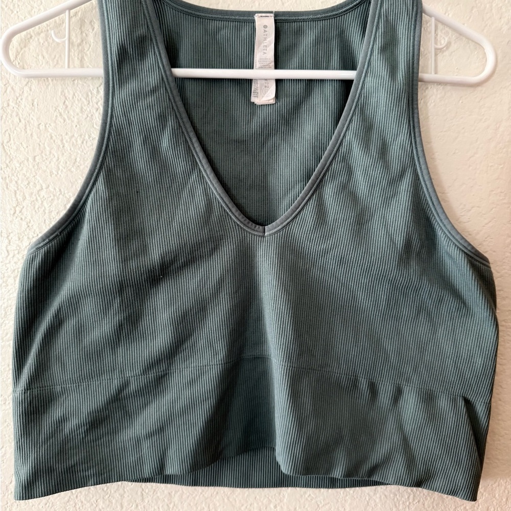 Athleta Aurora Seamless Crop Ribbed Tank Top V-Neck Teal - Size XL